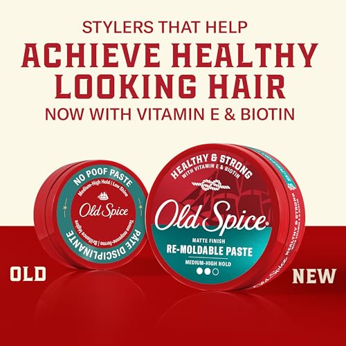 Old Spice Re-Moldable Paste for Men, Healthy & Strong with Vitamin E & Biotin, Men's Hair Styling Paste, Medium-High Hold, Matte Finish, 2.22 oz