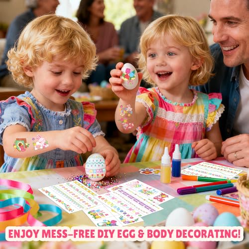 EMOME Glitter Easter Tattoos for Kids, 88 PCS Tattoo Stickers for Egg Decorating Kit, Eater Egg Fillers, Basket Stuffers, Party Favor Decoration, Kids Easter Crafts Game Activities Essentials