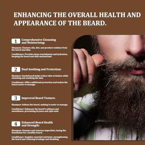 Beard Wash & Conditioner Set for Men - Glycerin & Coconut Oil Formula with Sandalwood Scent, Softens & Strengthens Facial Hair, Reduces Itchiness (3.4oz x 2)