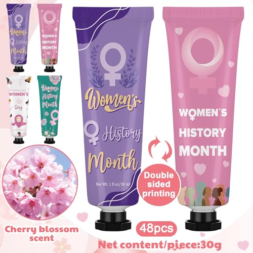 Loopeer 48 Pcs Women's History Month Hand Cream Gifts Bulk Double Sided International Women's Day Empowerment Hand Lotion Set Feminism Equality Empowerment Gifts for Female Ladies