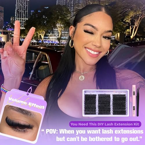 EYDEVRO Lash Clusters Kit 60D80D100D Volume Lash Extension Kit Wispy Cluster Eyelash Extensions Eyelash Extension Kit 10-18mm D Curvature Cluster Lashes with Lash Bond and Seal Tweezers Brushes