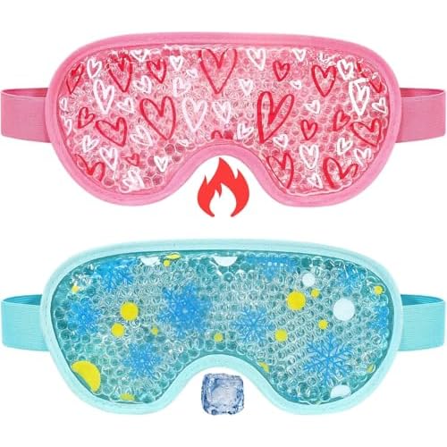 2 Pack Cooling Eye Mask, Reusable Gel Eye Masks for Puffy Eyes, Cold & Warm Compress for Dry Eye, Post Surgery, Puffiness, Allergies, Sinuses & Migraines Relief, Eye Masks for Sleep Unisex (Blue+Pink)