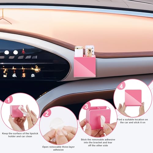 Car Chapstick Holder, Acrylic Pink Car Chap Upright Lip Balm Holder, Work Computer Side Lipstick Organizer Case Accessories Mount for Women Auto Vehicle SUV 2 Dividers