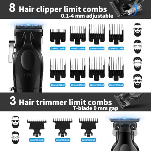 KEMEI Hair Clipper and Trimmer Set Professional Cordless Hair Clipper for Men Electric Beard Trimmers Barber Hair Cuttings Kit, T Blade Trimmers for Men, KM-2296£¬KM-2299