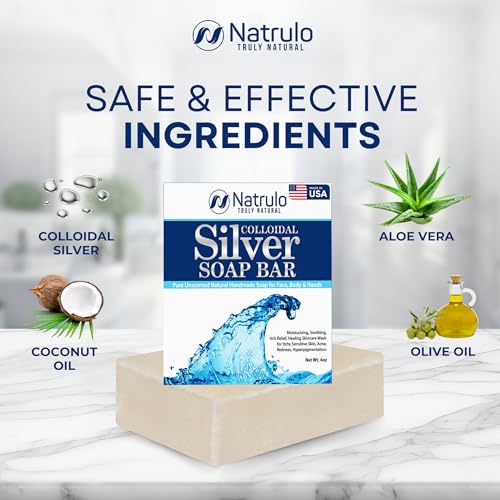 Colloidal Silver Soap Bar, 4oz Unscented ? Natural Handmade in USA Pure Cleanser for Face, Body & Hands ? Cleansing, Moisturizing, Soothing Itch Relief Wash for Sensitive Skin, Acne, Hyperpigmentation