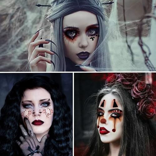 10 Pcs Horror Halloween Face Makeup Tattoos Stickers Clown Demon Ghost Vampire Spider Web Eye Shadow Temporary Stickers Scary Fake Eyeshadow Tattoos for Halloween Carnival Day of Dead Party Decoration
