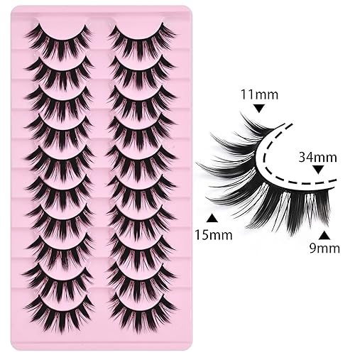 10 Pairs Manga Lashes Anime Cosplay Lashes Spiky Manga Style Lashes Janpanese 16mm Extension Natural Manhua Doll Eye Lashes Halloween/Party Makeup Look by AUGENLI (A3)