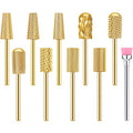 Honoson 10 Pcs Nail Drill Bits Set, 3/32 Inch Cuticle Tungsten Carbide Bit for Nail Drill Nails, File Remove Acrylic Gel Polish Manicure Pedicure Tool for Salon Home Supplies(Gold)