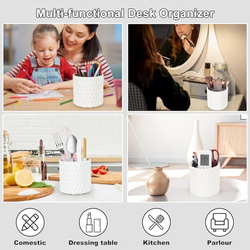 Makeup Brush Holder Organizer-360¡Æ Rotating Makeup Brush Storage,Pencil Pen Holder Cup,Desk Accessories,5 Slot Make up Brushes Cup, for Vanity Desktop Bathroom Countertop (White)