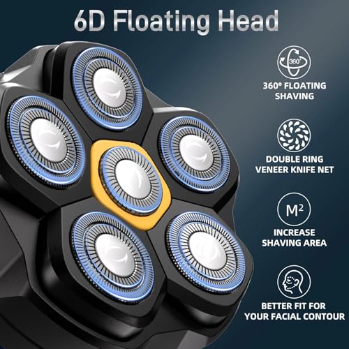 6D Magnetic Shaving Head Replacement Compatible with All 6D Magnetic Electric Razor.Magnetic Replacement Heads for Head Shavers for Bald Men.