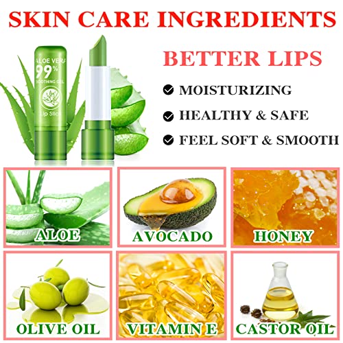 4 Pcs Aloe Vera Lipstick,Long Lasting Lip Care Nutritious Plumper Lip Balm Moisturizer Magic Temperature Color Change Lip Gloss