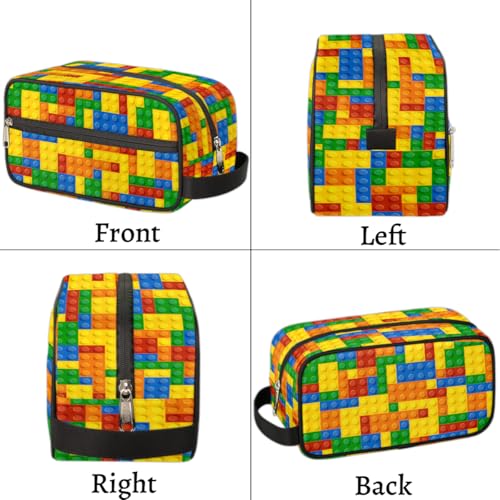 Kids Travel Toiletry Bag - Colorful Building Blocks Waterproof Hanging Cosmetic Hygiene Bags for Boys Men - Large Shave Kit for Toiletries Accessories Bathroom Stuff