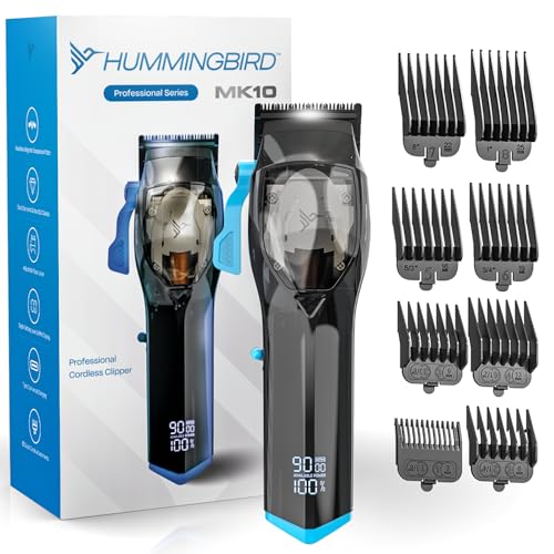 HUMMINGBIRD MK10 Pro Series Hair Clippers ? 9,000 RPM Brushless Motor, DLC Blade, Cordless USB-C Rechargeable, Super Torque, Professional Barber Clippers, Haircut Kit, Includes Barber Cape & Comb