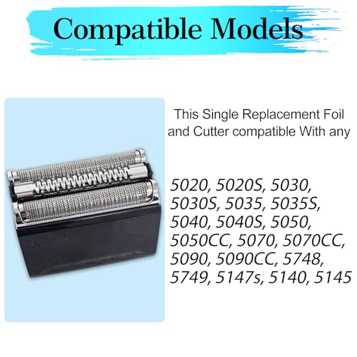 52B Replacement Head Compatible With Series 5, 52B Wet and Dry Replacement Foil and Cutter for Braun Electric Shaver S5, 5020, 5020S, 5030, 5030S, 5035, 5035S, 5040, 5040S, 5050