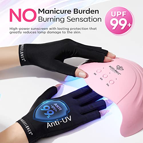 modelones Black UV Gloves and GooseNeck UV Light Lamp for Gel Manicures