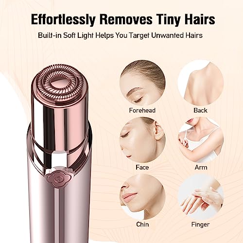 Facial Hair Removal for Women, Electric Painless Rechargeable Facial Hair Remover for Face, Lip, Chin with 2 Replacement Heads