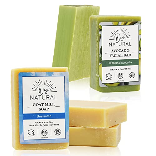 2 Avocado Facial Bars with 3 Unscented Soap Bars (5 Bars)