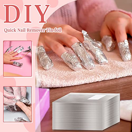 Demissle 1000 Pcs Gel Nail Polish Remover Foil Wraps Bulk Nail Soak off Foil Wraps Gel Finger Polish Remover with Pre-Attached Lint Pad, Silver