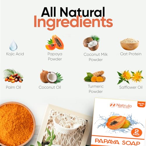 Papaya Soap Face & Body Wash ? Skin Brightening Papaya Soap Bar for Dark Spots ? Reduce Acne, Cleanse Scars, & Even Skin Tone ? with Turmeric, Kojic Acid & Essential Oils ? for All Skin Types (2 pack)