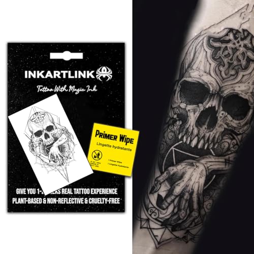 INKARTLINK Temporary Tattoos, Semi Permanent Tattoo Adult Art Design Waterproof Temp Tattoo Party Favors Tattoo Stickers Realistic Look, No Adhesive, Lasts 1-2 Weeks Black (Skull Compass)