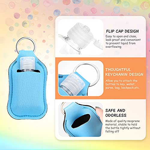 Patelai 54 Pcs Hand Sanitizer Holder Keychain Wristlet Set 1oz Empty Travel Bottle Refillable Bottle Portable Keychain Holder