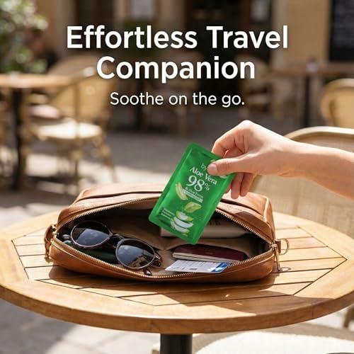 by.H Travel Size Aloe Vera Gel (30 Mini Packets) - TSA-Friendly Organic Soothing Gel for Face & Body - 98% Pure Aloe Gel Packets, Sunburn Relief, Non-Greasy, Portable Travel Packet, Made in Korea