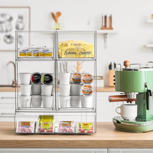 Sorbus Acrylic Storage Containers - 2 Pack, Stackable Storage Bins Set for Bathroom Organization - Clear Acrylic Drawer Organizers - Makeup Case Pull-Out Drawers (7.6¡¯¡¯ and 4.4¡¯¡¯ Tall)