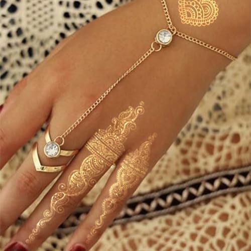 10-Sheet Gold Henna Tattoo Kit - Women's & Girls' Tattoo Stickers for Arms & Hands - Wedding & Festival Glitter Henna Tattoos