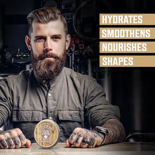 Viking Revolution Cedar and Pine Beard Balm for Men and Beard Oil Bundle - With Argan and Jojoba Oils - Soften and Moisturize your Beard