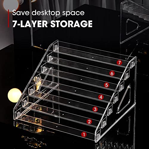 Nail Polish Organizer 84 Bottles of 7 Layers Sunglass Organizer Acrylic Display Rack Eyeglasses Storage Essential Oils Holder Makeup Organizer No Tool Needed Assembly, Clear (2 Pack)
