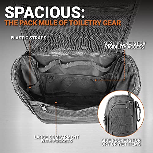 Chef Sac Tactical Toiletry Bag Dopp Kit, Hanging Travel Organizer with 12 Compartments, MOLLE Webbing, Detachable Paracord Handle, Heavy Duty Zippers, Mens Shower Bag for Travel