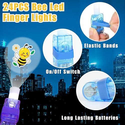 72 PCS Bee Party Favors ? 48 PCS Luminous Tattoos & 24 PCS LED Finger Lights Combo ? Birthday Goodie Bag Fillers, Party Supplies, Gifts Light Up Toys Glow In The Dark for Boys and Girls