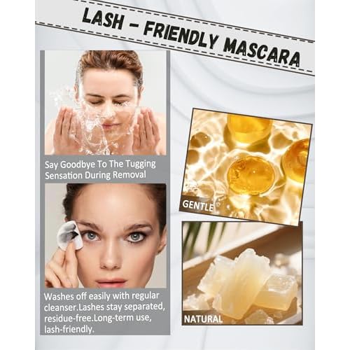 Mascara for Older Women 60 Plus, 2PCS Black Waterproof Mascara Volume and Length for Mature Women, Lengthening - Thin Long Lasting No Clumps Volumizing Mascaras Primer Ideal for Sensitive Eyes 01