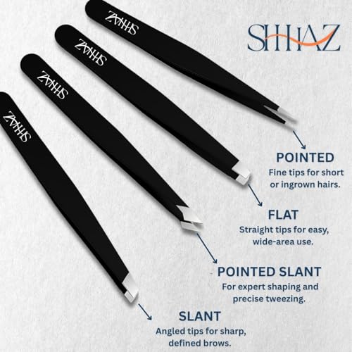 Tweezers Set ? Professional Stainless Steel Eyebrow Tweezers for Women & Men | Precision Tools for Facial Hair, Ingrown Hair & Splinter Removal (Black-Color, Set of 4) (Black)