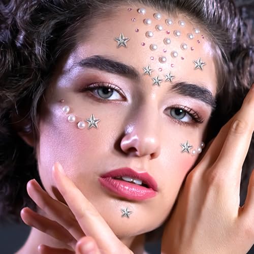 3 Sheets Self Adhesive Face Gems for Makeup Star Rhinestone Stickers Hair Gems Bling Jewels for Face Eyes Crafts Home Decor Scrapbooking Embellishments 5mm/7mm/10mm(Silver Rhinestones)