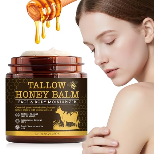Beef Tallow for Skin, Beef Tallow for Face, Hydrating Tallow Balm with Raw Honey, Deeply Moisturizing for Face & Body, Whipped Cream Natural Care for Soft Supple