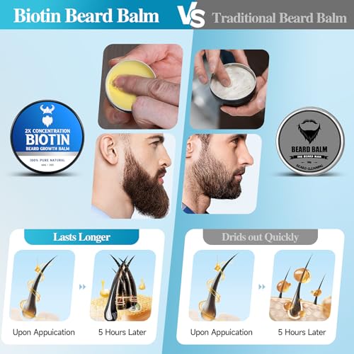 Beard Balm£¬2X Concentration Biotin Beard Balm for Men (2 oz) - Natural Mens Beard Oil with Castor Oil£¬Argan Oil, Jojoba Oil and Vitamin,Thickening for Beard£¬Beard Growth Softener