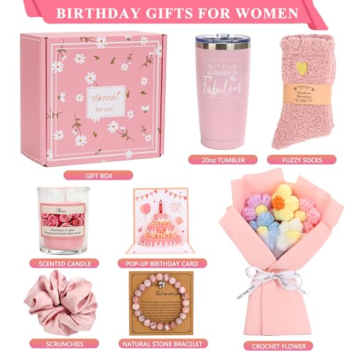 Birthday Gifts for Women Friendship, Pink Relaxing Spa Gifts Basket Set for Women, Self Care Gifts Unique Happy Birthday Gift Idea for Mom Her Best Friends Sister Wife Girlfriend Coworker Teacher