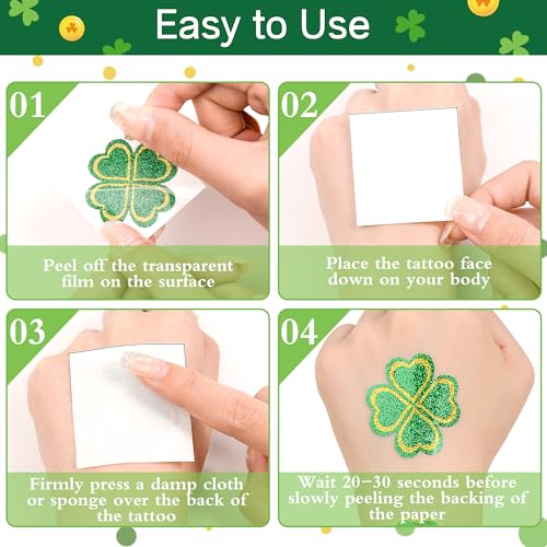 30 Pcs Glitter St. Patrick's Day Tattoos, St Patricks Day Accessories, St Patricks Day Stickers, Saint Patricks Day Irish Leaf Shamrock Temporary Tattoo Sticker for Body Face, Party Favors Decoration
