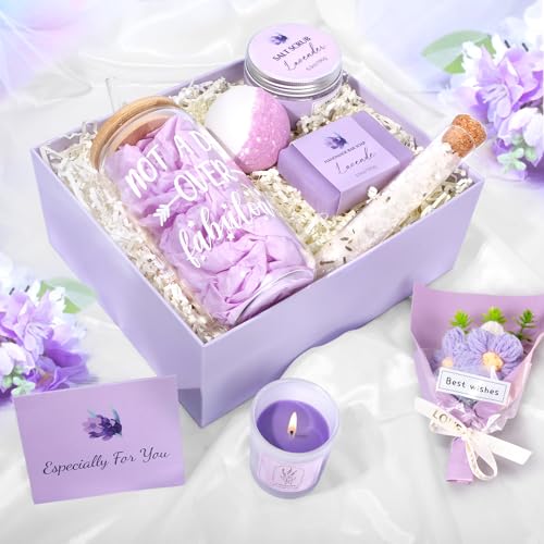 Spa Gift Baskets for Women, Lavender Relaxing Gifts, Bath and Body Gift Set, Self Care Kit, Whole Body, Natural, Exfoliating, Relaxing