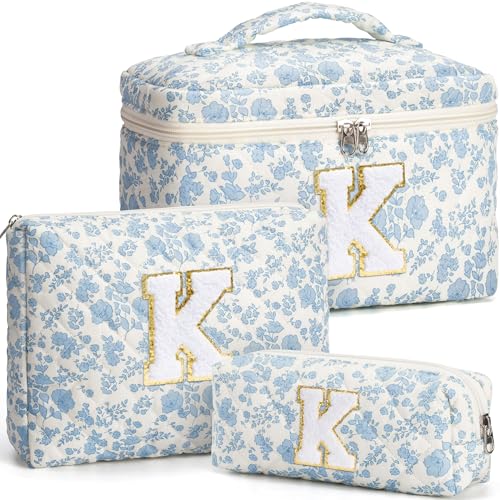 Birthday Gifts for Teen Girl Women, Personalized Initial Makeup Bag Quilted Cosmetic Bag Make Up Bags Travel Toiletry Bags Teen Girl Gifts Trendy Stuff Mothers Day Gift for Wife Mom Daughter Friends