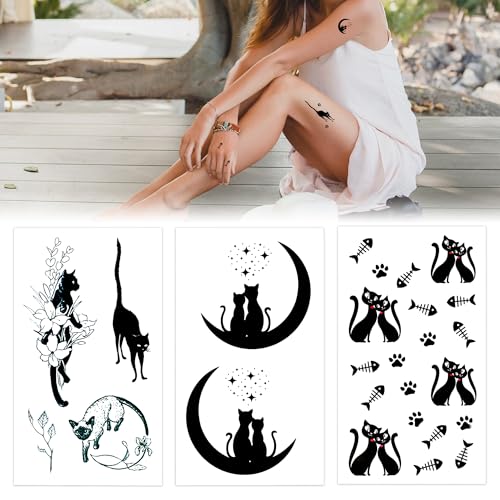 30 Sheets Cat Temporary Tattoos for Women Cute Waterproof Makeup Fake Tattoo Stickers for Body Arm Face Animal Fish Bone Cat's Claw Small Stickers for Party Decorations