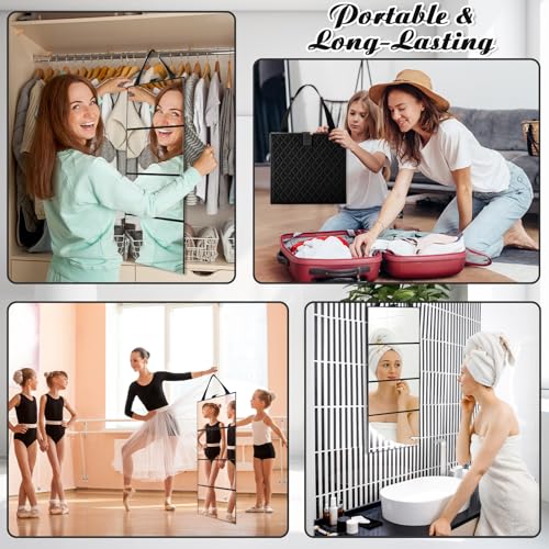 3 Way Foldable Full Length Mirror with Handle 31.89 x 11.22 Inches Leather Portable Camping Travel Hanging Folding Body Mirror for Makeup Dance Home Fitness Spa Hair Styling (Black)