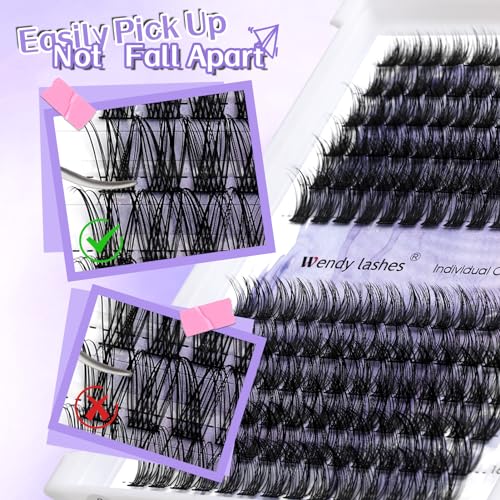 WENDY Lash Extension Kit Lash Clusters Kit D Curl Cluster Lashes 2 Styles Individual Lashes with Lash Bond and Seal Lash Applicator Lash Glue Remover Brush Eyelash Clusters(Fashion/Warm-D Kit,12-16mm)