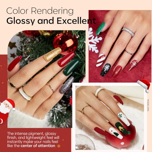 Modelones Christmas Dip Powder Nail Kit 20 Colors, Red Green Brown Orange Glitter Dipping Powder Starter Set Base&Top Activator Liquid French Nail Art Salon DIY Kit Gifts for Women