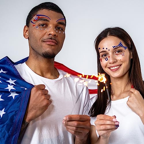 HOWAF 4th of July Face Tattoo Stickers, 10Pcs USA Independence Day Facial Makeup Stickers, Patriotic Fake Tattoos, Waterproof, Red, White, Blue