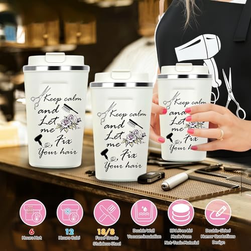 9 Pcs Hair Stylist Gifts for Women Hairstylist Hairdresser Box Apron Coffee Cup Cosmetic Bag Socks Hairpin Keychain Hairband Card Set Hairdresser for Female Inspirational Appreciation Birthday Gifts