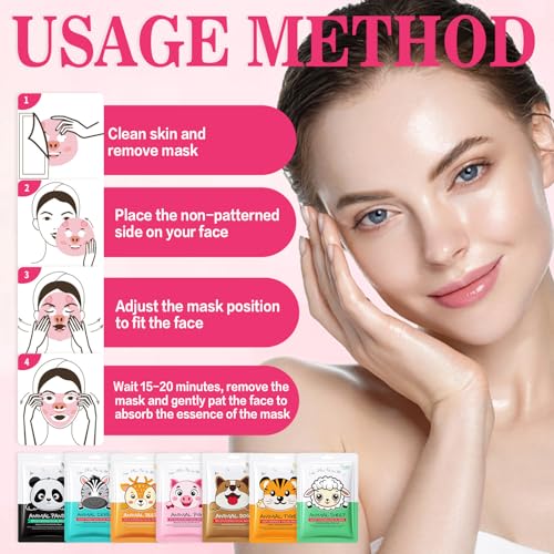 7PCS Kids Face Mask Set Spa Party Facial Mask for Kids, Moisturizing Animal Facial Skincare Set, Birthday Christmas Gifts for Teen Girls-Set B