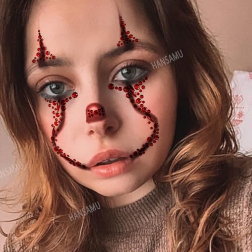 2 Pieces Halloween Face Gems Jewels Tattoos, Day of the Dead Face Temporary Skull Tattoos Rhinestone Crystal Stones Body Gems Makeup Stickers for Halloween Festival Rave Party