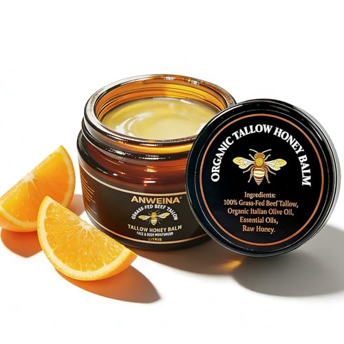 Beef Tallow for Skin, Organic Grass-Fed Beef Tallow Balm with Row Honey, Tallow and Honey Balm, Tallow Face Moisturizer for Face Body, Natural Formula for Dry & Sensitive Skin (2 OZ, Citrus)